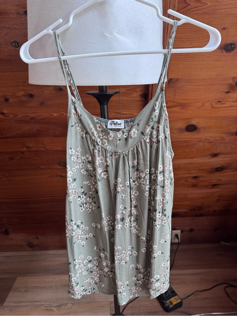 Sage Green Floral Spaghetti Strap Tank Top